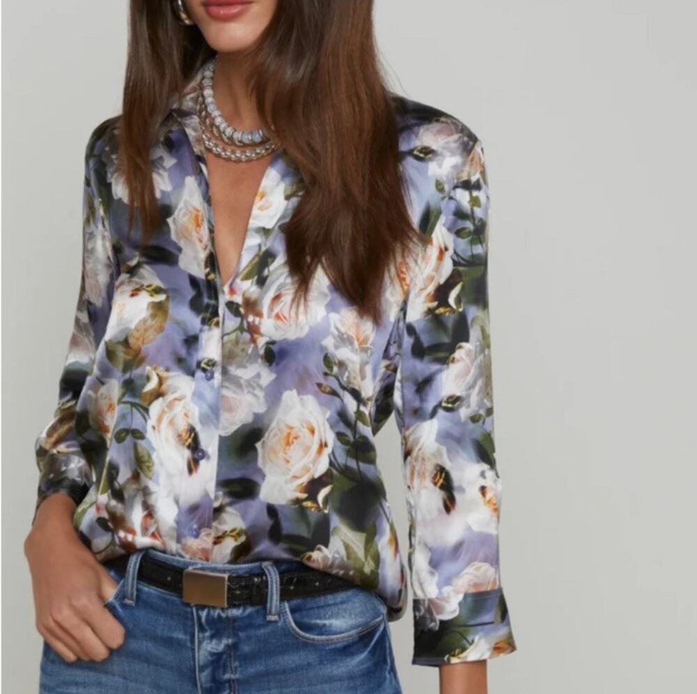 L’agence Dani 100% Silk Blouse Floral Size Medium